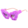 Trendy purple plush heart-shaped sunglasses with light pink arms for party styling - Purple