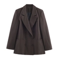 Blazer doppiopetto marrone scuro con spalline imbottite e revers a lancia da ufficio - XS / Blazers
