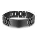 Detalle macro de pulsera de acero inoxidable negro con placa pulida personalizable - Negro