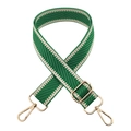 Detail of green and beige herringbone woven bag strap with golden metal buckles - Green