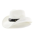 Classic white woven western cowboy hat with silver bull head buckle and leather band - M(56-58cm) / White