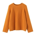 Jersey de punto naranja de cuello redondo para mujer con mangas largas cálidas para invierno - S / Naranja