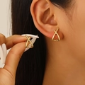 Chic gold-plated X-cross stud earrings with sparkling crystals for a minimalist look - Simple Cross Style / 14k Gold Color (0292)