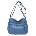 Haze blue PU leather crossbody bag with multiple zippers and adjustable strap - Lake Blue