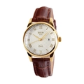 Classic men's quartz watch with gold metal case and brown leather crocodile strap - Gold Case White Dial Brown Leather Strap (Women)