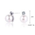 Elegant white pearl stud earring with round zircon accent and polished metal base - Zirconia Embellished Single Pearl Stud Earrings