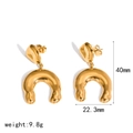 Detail view showing dimensions of golden horseshoe-shaped stainless steel earrings. - U-shaped Horseshoe Style (TE60671-G) / Gold