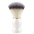 Mens manual shaving brush with ivory white bottle-shape handle and soft grey bristles - White Handle Style / White