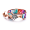 Bohemian imperial stone bracelet with colorful stones and vintage metal button closure - Colorful Emperor Stone/Rhombus Vintage Button
