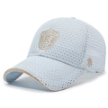 Breathable light blue mesh baseball cap with vintage embroidery and contrast trim - Adjustable / Light Gray