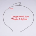 1.5mm silver stainless steel chain necklace with lobster clasp and extension, 40+6.5cm - Steel Color (1.5mm) 40+6.5cm