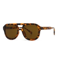 Modern retro square flat top sunglasses with tortoiseshell frame and brown lenses - Leopard Tea