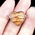 Brown natural stone heart connector with silver border and dual loops for DIY jewelry - Picture Jasper Double Hole (Silver)
