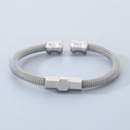 Silver stainless steel cable wire bracelet with polished hexagonal charm detail - Style A Hexagon Decoration / Silver
