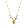 Vintage golden stainless steel necklace with ocean shell and star pendants - Necklace