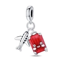 Silberner Flugzeug und roter Koffer Charm Anhänger für DIY Perlenarmbänder - Roter Koffer Flugzeug Stil (Z-016)