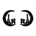 Minimalist black moon earrings with Eiffel Tower and couple silhouette in stainless steel - Moon Couple & Cat / Black