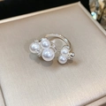 Elegant adjustable silver ring featuring clustered white pearls and zircon accents - Elegant Socialite Style Open Ring / Silver - Floral Cluster Pearl
