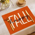 Orange placemat with Happy Fall lettering and gold cutlery for Thanksgiving decor - Orange HAPPY FALL