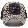 Close-up of leopard print baseball cap with Stay Wild Moon Child patch and mesh back - Adjustable / Letter Leopard Print Style (02)