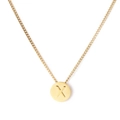 Golden stainless steel necklace featuring a round pendant with embossed letter X detail - Letter X (KN118662-K)