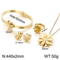 Gouden madeliefje sieradenset met ketting, armband, oorbellen en ring details - Volledig Goud (KS140172-BLX)
