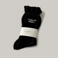 Black mid-calf socks featuring white Bebe Bonjour embroidery and ruffled lace trim - One Size / Black