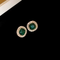 Eleganti orecchini in zircone verde smeraldo con taglio quadrato e finitura dorata - Perno in argento - Oro - Verde