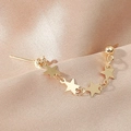 Elegant gold five-point star tassel drop earrings with sparkling zircon on silk - Gold Tone Five Pointed Star Ear Dangle (DZ-844)