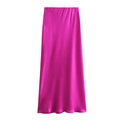 Jupe midi en satin rose fuchsia avec taille haute élastique et texture soyeuse - XS / Rouge Rose