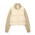 Giacca corta trapuntata beige con maniche in maglia e collo alto per un look casual moderno - XS / Cachi