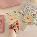 Mint green square handheld makeup mirror with oil painting style yellow flower patterns - 07 Icing on the Cake