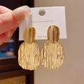 Modern gold-tone fan-shaped pearl earrings with S925 silver needles and wavy texture - 13# Silver Earring Post-Real Gold Plated-Golden Oval