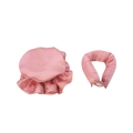 Set bigodini senza calore in seta rosa con cuffia a balze e fascia con velcro inclusa - Rosa Loto (Bigodino + Cuffia + Sacchetto OPP)