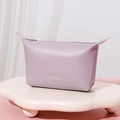 Sleek purple PU leather makeup bag with silver LO VE imprint on cloud display - Dumpling Bag / Light Purple