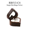 Dark brown heart-shaped wooden ring box with beige velvet lining and single slot - Single Slot-Window Lid-Non-Customized / White