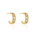 Elegant gold micro-pave zircon half-hoop earrings featuring double row clear stones - Pavé C-Shape Earrings - Gold (EP5614)