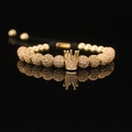 Men's retro gold crown bracelet with micro-paved zircon beads and adjustable cord - Gold Crown With White Zirconia Plus Zirconia Ball