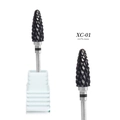 Macro view of XC-01 black ceramic nail drill bit showing 14.9x6.1mm size and fine texture - HB01 Black Tungsten Steel (XC-Extra Coarse)