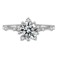 Sparkling silver halo engagement ring with round center diamond and zircon side stones - Platinum Gold [one Carat] Ljz-44 / Adjustable Open