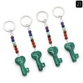 Healing 7 chakra natural stone beads and green malachite heart key shape keychain - Malachite (Synthetic)