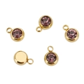 Golden stainless steel round birthstone charms with purple zircons for DIY jewelry - Gold Color-J (Dark Purple)