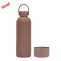 Chocolate brown double-wall insulated water bottle with matte finish and portable handle - 500ml / Light Coffee