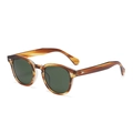 Lunettes de soleil rondes rétro en écaille avec verres vert foncé et rivets en métal - Rayures de Thé Vert Foncé (C29)