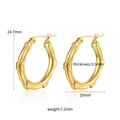 Golden bamboo texture hoop earrings in 18K gold plated stainless steel with dimensions - Bamboo Textured Round Style (GR0117)