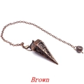 Vintage brown engraved hexagonal cone pendulum with decorative chain and bead detail - Bronze