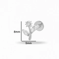Silver G23 titanium flower labret stud with zircon stones, 8mm post and 5mm top size - Three-Stone Flower Cluster (T2504-4#) / Silver