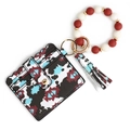 Detail of leather card holder with geometric pattern and marble silicone bead wristlet - Geometric Brick Red