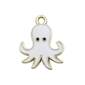 White enamel octopus charm with gold-plated trim and ring for DIY jewelry making - Octopus 16x20mm