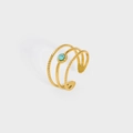 Three-layer 18K gold plated stainless steel ring with round blue turquoise stone - Three Layer Turquoise Style (YYR023119-BI) / Turquoise